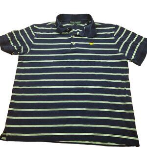 Masters Collection Mens L Shirt Golf Performance Navy Green Stripe Polo Augusta
